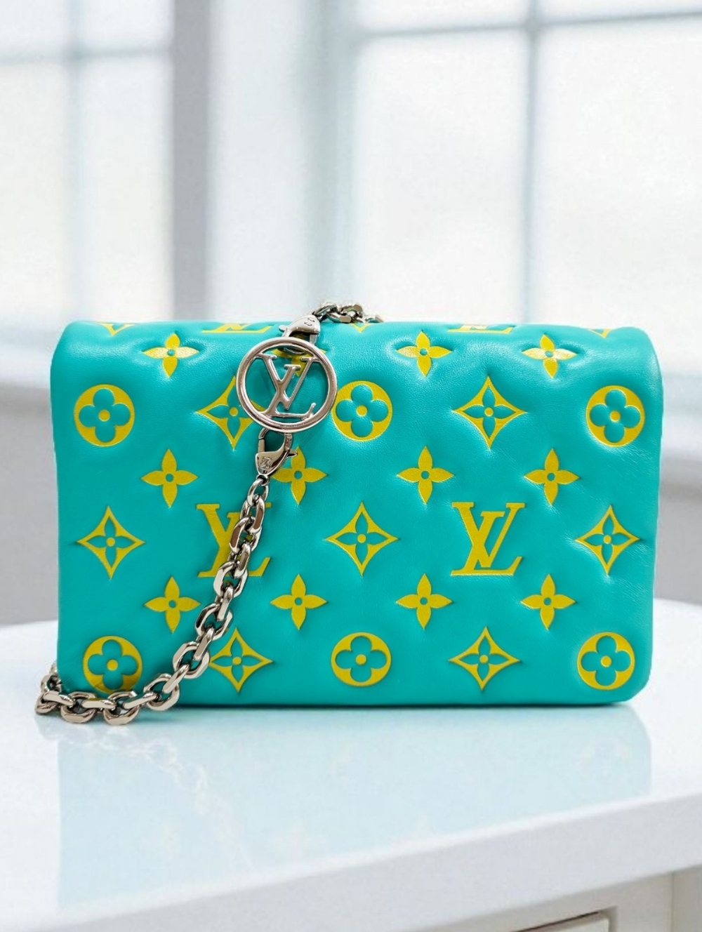 ✨️Authentic Louis Vuitton Coussin pochette mint yellow embossed Leather